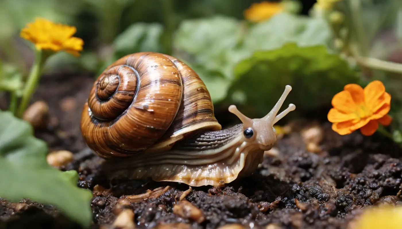 un escargot dans un jardin