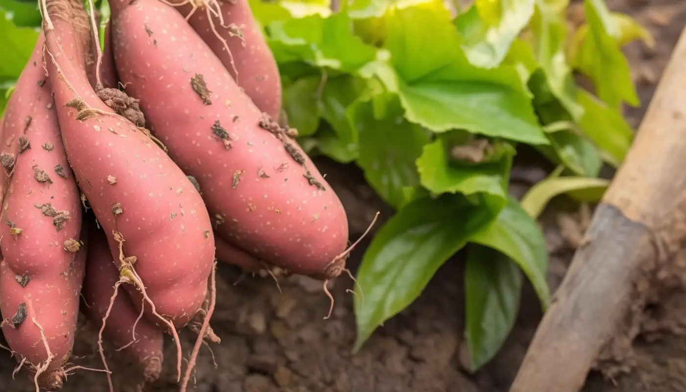 des patates douces sorties du sol